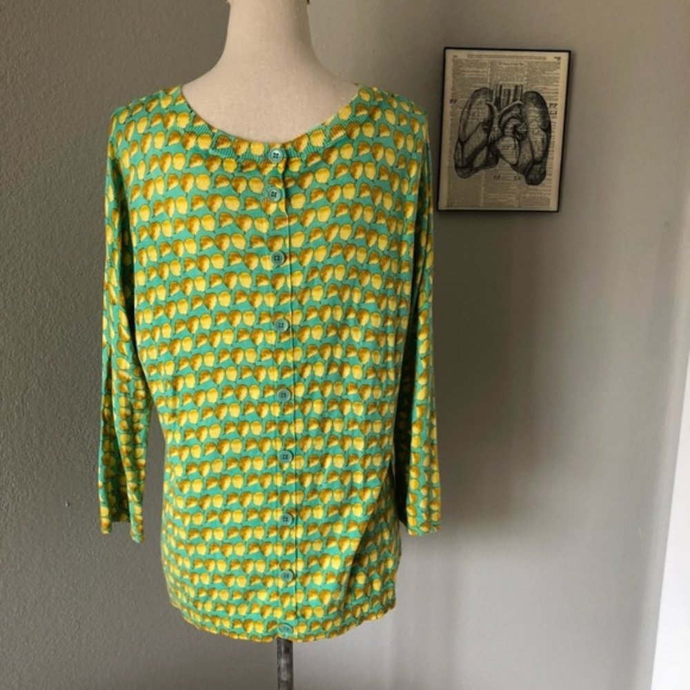 Talbots Pear Print Pullover Button Back Sweater - image 3